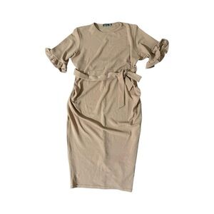 Boohoo pink midi maternity dress